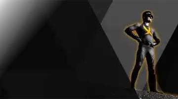 Изображение персонажа-супергероя в эффектной позе на темном фоне, рекламирующего бонус за пополнение от AdmiralX с драматичной и уверенной позой.